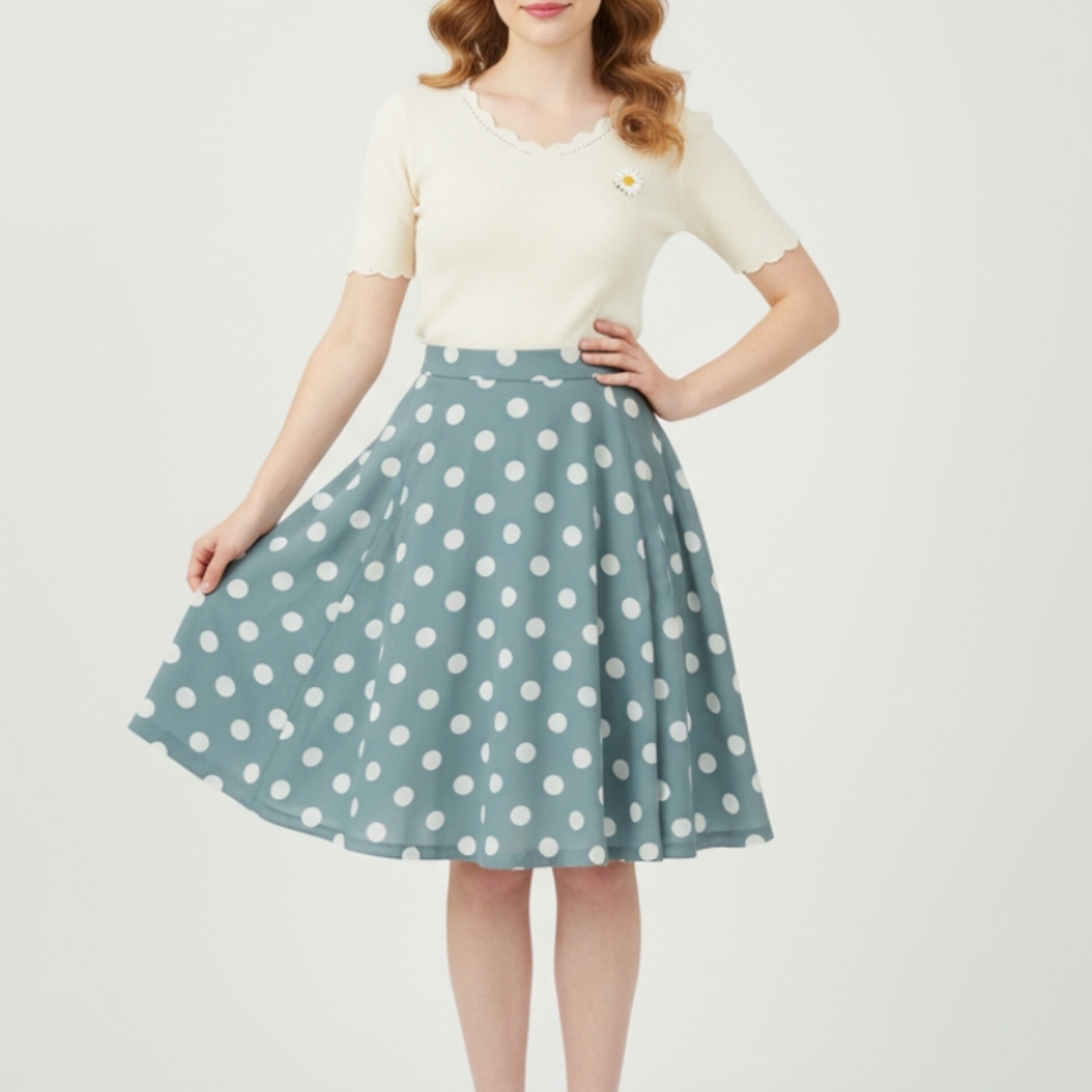 Vintage Seafoam Green Polka Dot A-Line Skirt